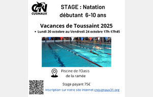 STAGE NATATION DÉBUTANT 6-10 ANS - Vacances de Toussaint 2025