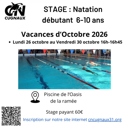 STAGE NATATION DÉBUTANT 6-10 ANS - Vacances d'Octobre 2026