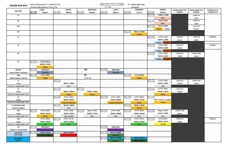 Planning des entraînements 2018-2019
