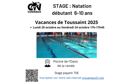 STAGE NATATION DÉBUTANT 6-10 ANS - Vacances de Toussaint 2025