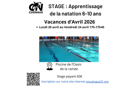 STAGE D'APPRENTISSAGE DE LA NATATION 6-10 ANS - Vacances d'Avril 2026