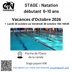 STAGE NATATION DÉBUTANT 6-10 ANS - Vacances d'Octobre 2026
